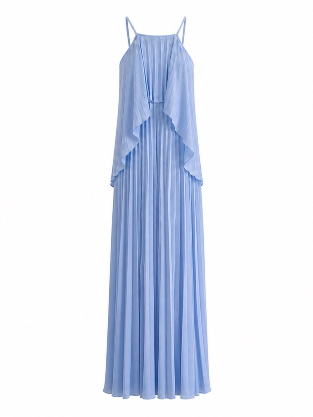 NWT ASOS Light Sky Blue Pleated Maxi Influencer Dress with Cascade Overlay Sz 0
